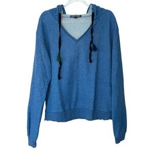 Honey Punch Pullover Hooded Sweatshirt Lightweight V-neck Gorpcore Medium Blue